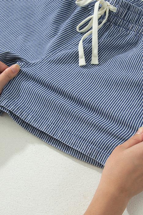 Striped Drawstring Elastic Waist Denim Shorts | S-XL
