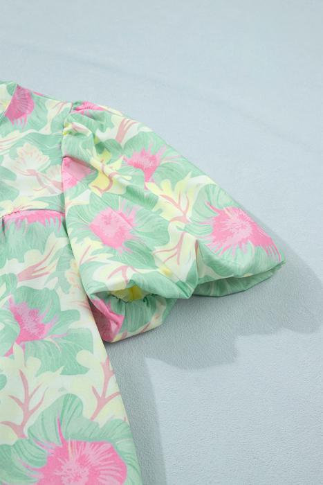 Floral Grace Bubble Sleeve Blouse | S-XL