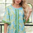  Floral Ruffle Colorblock Trim Blouse | S-XL