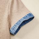  Ribbed Knit Denim Color Block Collared Blouse | S-XL