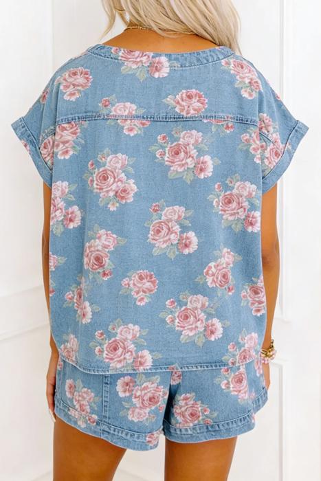 Denim Detail Floral 2pcs Set | S-XL