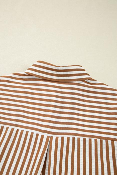 Striped Ruffle Hem Collared Mini Dress | S-XL