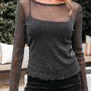  Metallic Shimmer Mesh Long Sleeve Blouse | S-XL