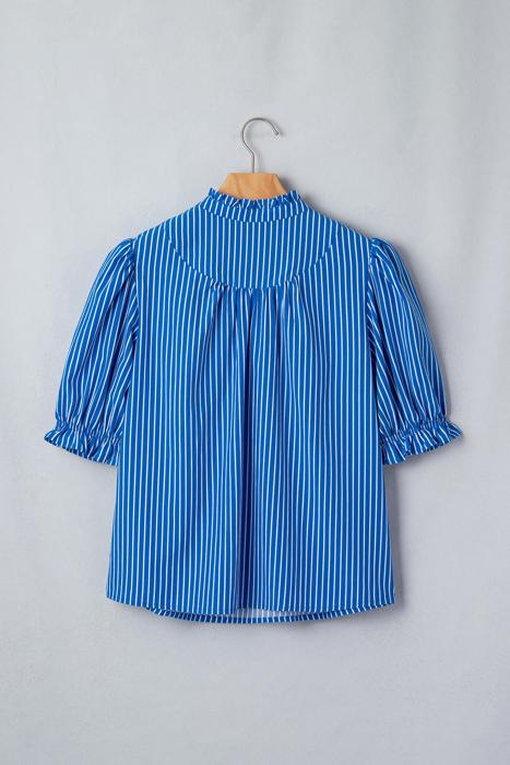 Short Puff Sleeve Stripe Ruffle Blouse | S-XL