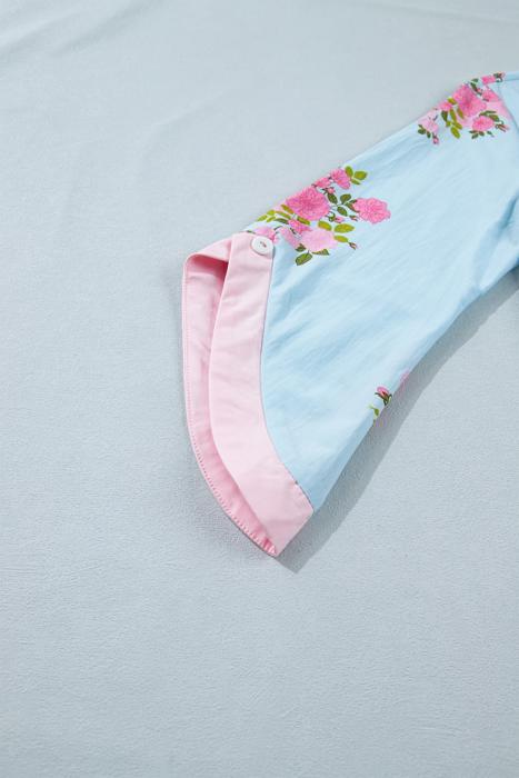 Floral Print 3/4 Sleeve Button-Cuff Blouse | S-XL
