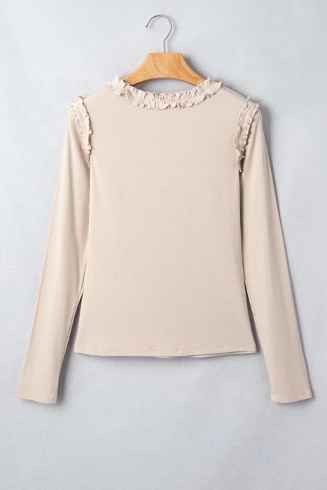 Solid Color Frill Detail Long Sleeve Top | S-XL