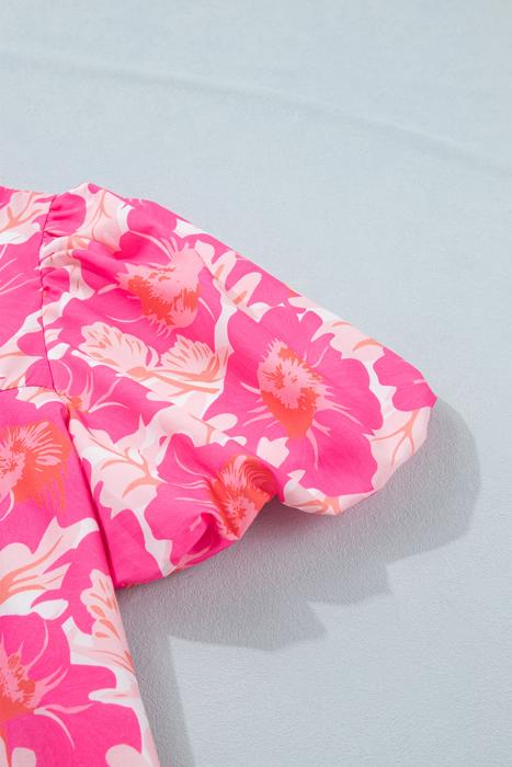 Bubble Sleeve Floral Peplum Top | S-XL