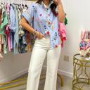 Floral Striped Patchwork Ruffled Collar Shirt | S-XL
