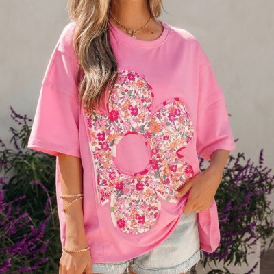 Bloom Patched Raw Seam Oversized Tee | S-XL