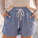  Striped Drawstring Elastic Waist Denim Shorts | S-XL