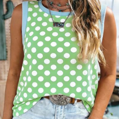 Round Neck Contrast Polka Dot Tank | S-XL