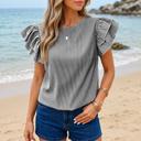  Ruffle Sleeve Stripe Round Neck Blouse | S-XL