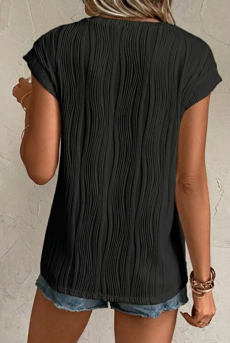 Wavy Texture Cap Sleeve Blouse | S-2XL | Free Shipping