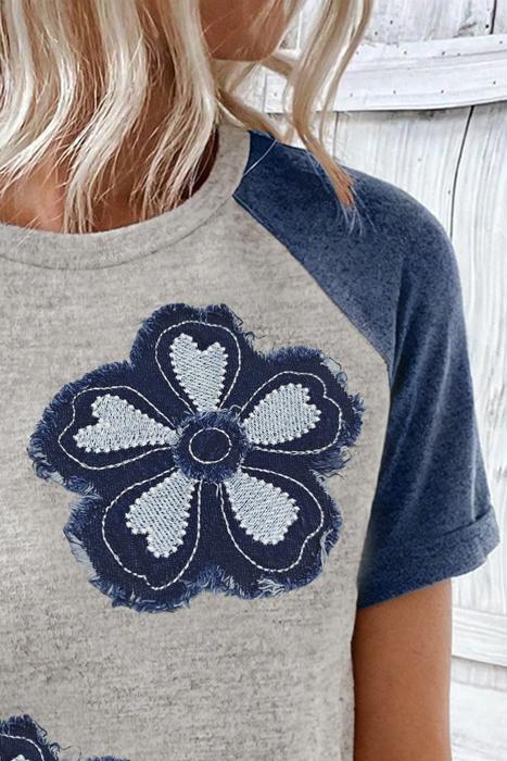 Floral Patchwork Raglan Tee | S-XL