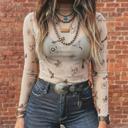  Slim Fit Mock Neck Western Graphic Mesh Top | S-XL