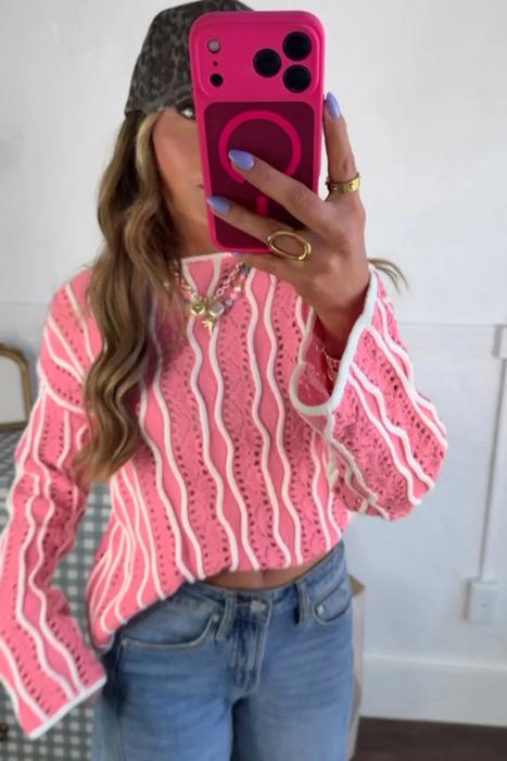 Wavy Knit Hollow-Out Cotton Sweater | S-XL