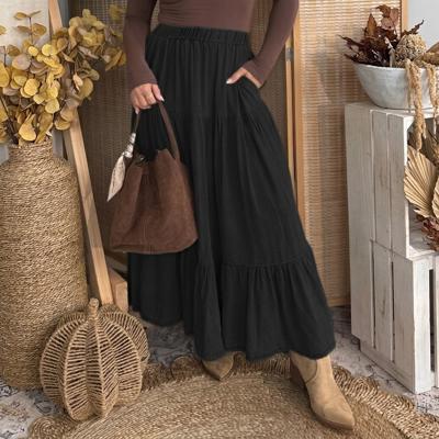 Ruffled Hem Tiered Denim Maxi Skirt | S-XL