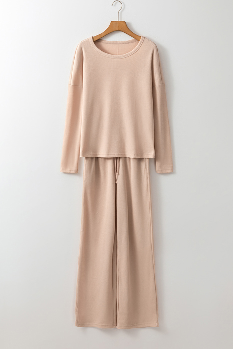 Textured Long Sleeve Tops and Pants Lounge Set | S-2XL