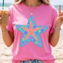  Starfish & Floral Print Relaxed Fit Tee | S-XL