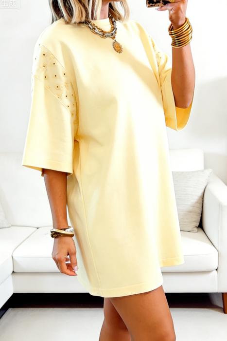 Embroidered Eyelet Sleeve T Shirt Dress | S-XL