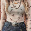  Slim Fit Mock Neck Western Graphic Mesh Top | S-XL