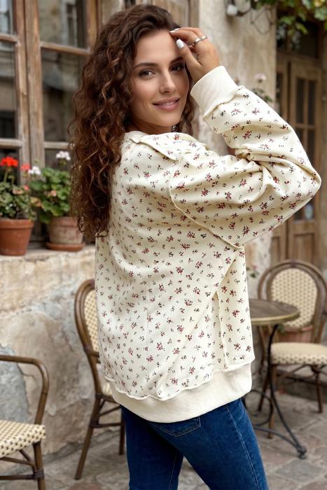 Cozy High-Neck Floral Detail Sweatshirt | S-XL