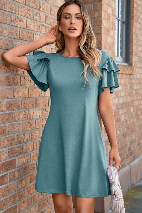 Double Ruffle Sleeve Mini Dress | S-XL