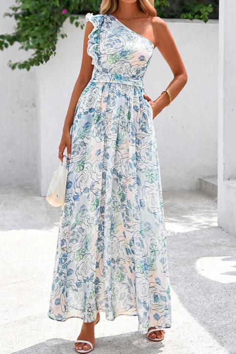 Tropical Bloom One-Shoulder Maxi Dress | S-XL