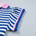  Preppy Stripe Polo Collar Ruffle Detail Top | S-XL