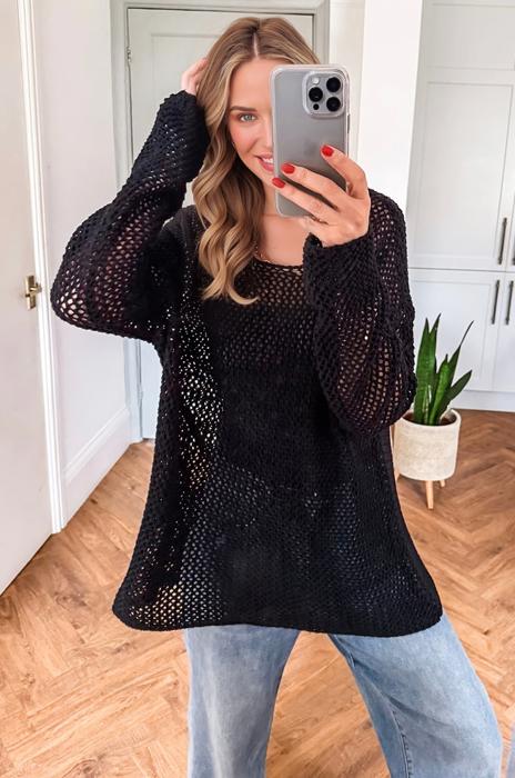 Crochet Open-Knit Sweater Top | S-XL