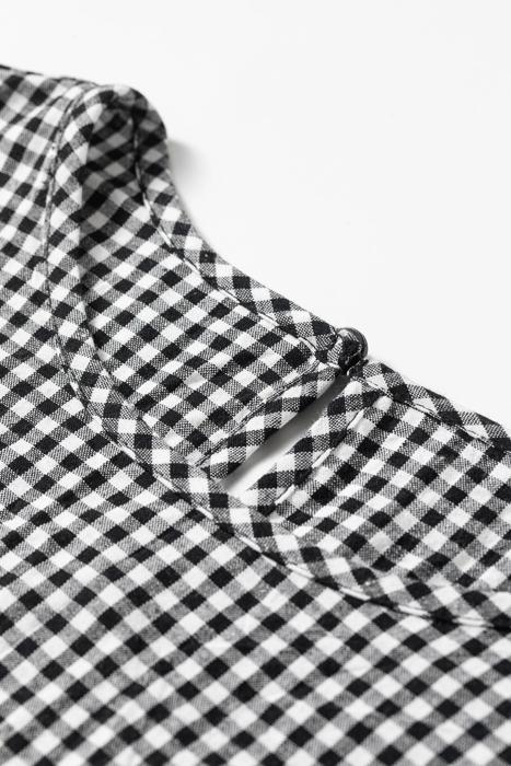 Plaid Shirred Cuff Long Sleeve Blouse | S-XL