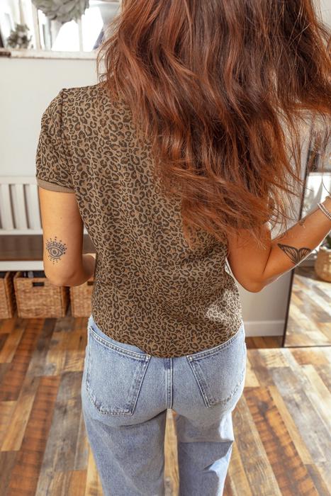 Leopard Print Crew Neck Tee | S-XL