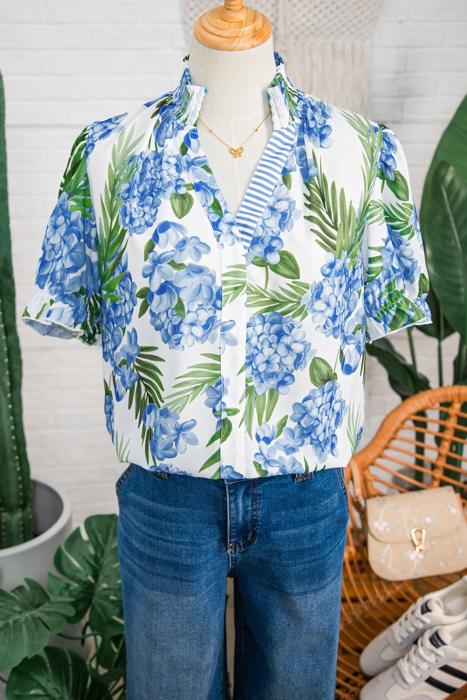 Tropical Striped Patchwork V-Neck Top | S-XL