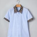  Stripe Contrast Leopard Collared Shirt | S-XL