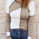 XL White / Tan Seaming Trim Rib Knit Top | S-2XL