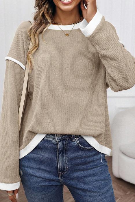 Contrast Trim Drop Shoulder Knit Top | S-XL