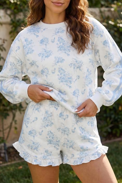 Floral Long Sleeve Top & Ruffle Shorts Set | S-XL