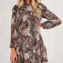  Leopard Print Ruffled Long Sleeve Mini Dress | S-XL