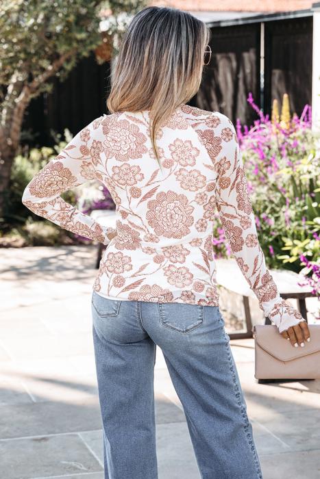 Thumbhole Long Sleeve Floral Print Mesh Top | S-XL