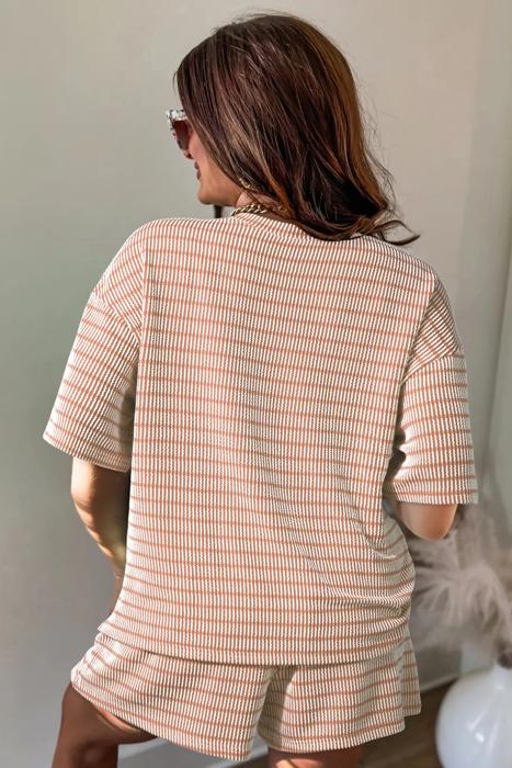 Striped Ribbed Tee & Drawstring Shorts Set | S-XL