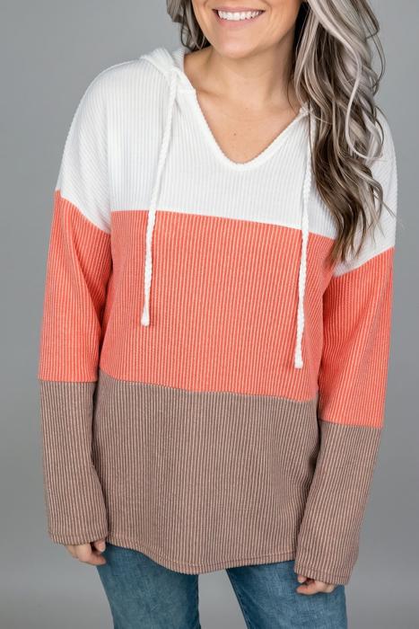 Ribbed Colorblock Hooded Pullover | S-XL