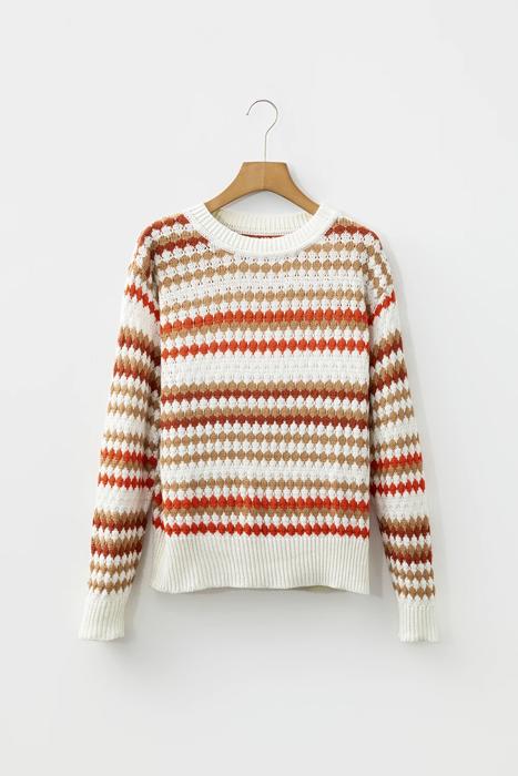 Striped Eyelet Detail Sweater | S-XL