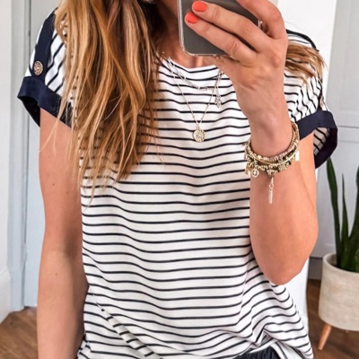 Coastal Stripe Button-Cuff Top | S-XL