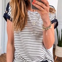  Coastal Stripe Button-Cuff Top | S-XL