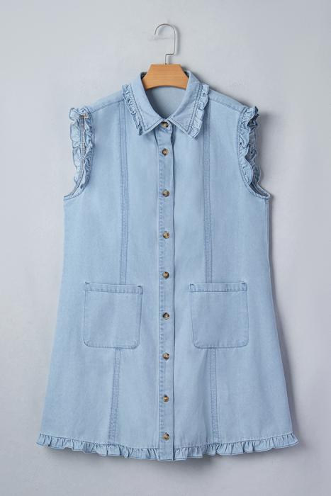 Classic Chic Ruffle Collar Denim Dress | S-XL