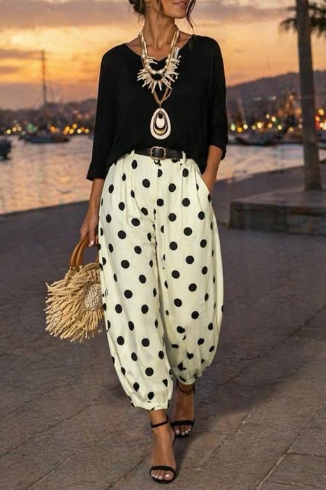 Polka Dot Ankle-Length Harem Pants | S-XL