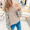  Ribbed Floral Contrast Long Sleeve Top | S-XL