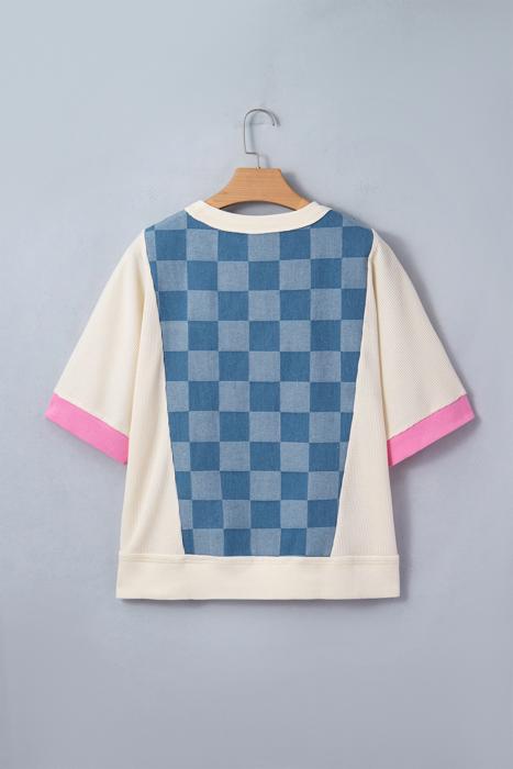 Checkerboard Denim Chic Top | S-XL