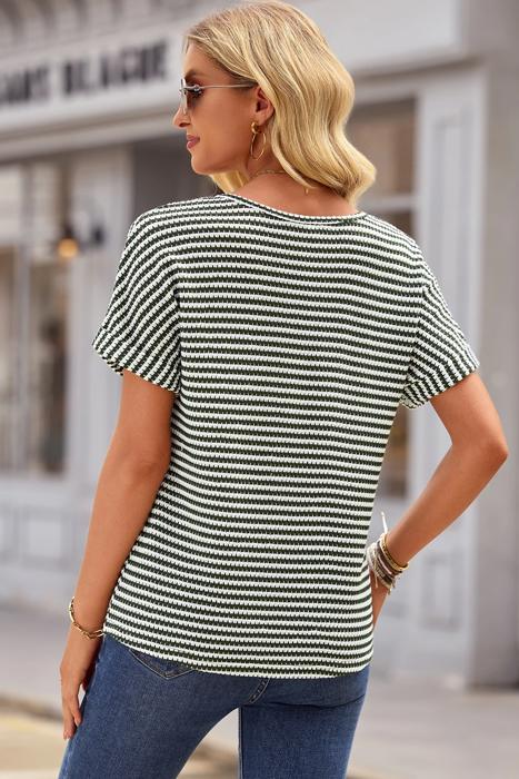 Notched V-Neck Textured Knit Short Sleeve Top | S-XL