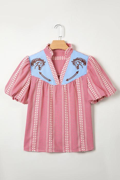 Pony Embroidered Western Yoke Blouse | S-XL